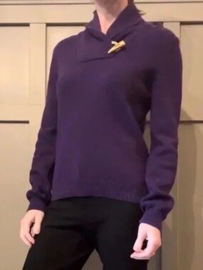 Lauren Ralph Lauren Shawl Collar Sweater Gold Toggle Purple Cotton Size Medium